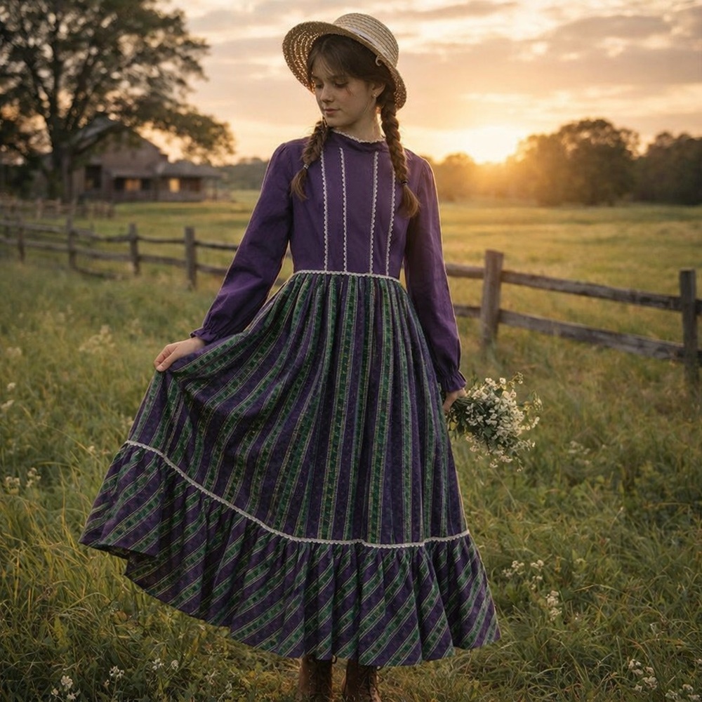 Vintage dress womens 6-8 maxi long cosplay renaissance prairie corduroy 70s 60s